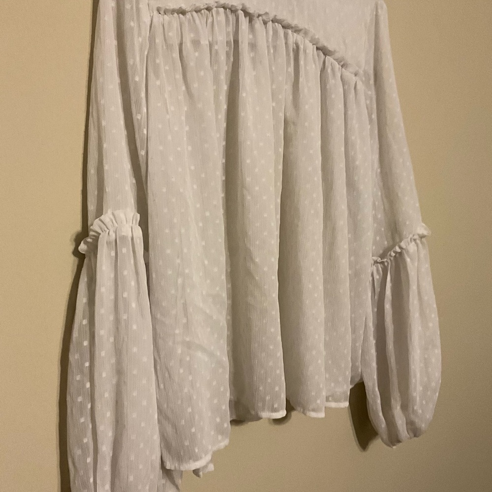H&M White Sheer Blouse with Ruffles - Picture 2 of 6